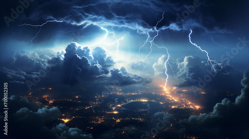 Lightning from a cumulonimbus storm cloud strikes photo