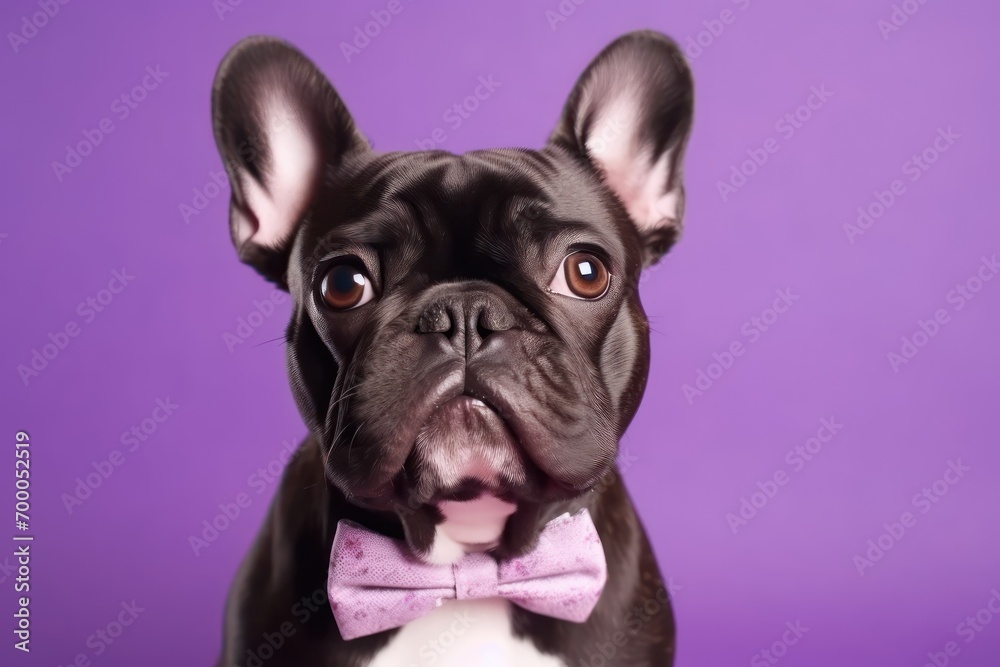 Adorable french bulldog on purple background