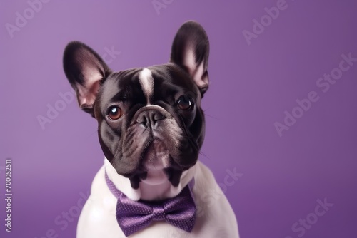 Adorable french bulldog on purple background