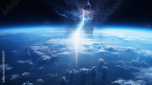 Lightning from a cumulonimbus storm cloud strikes