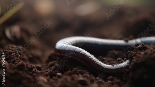 earthworm on wet soil  photo