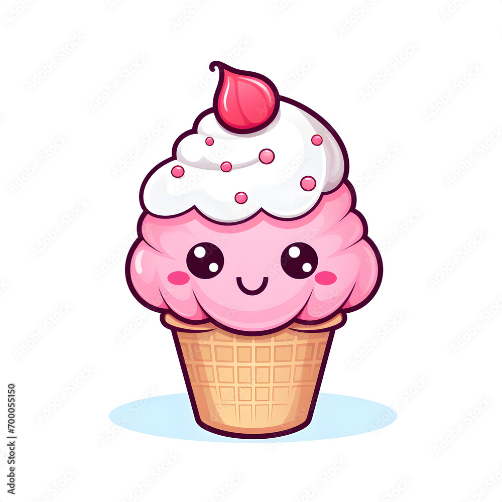 Illustration of an ice cream with a cartoon face on a white background. Illustration of an ice cream with a cartoon face on a white background.