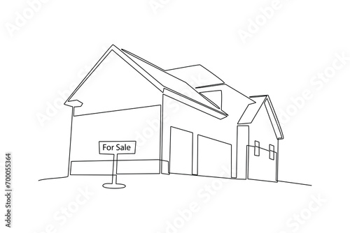 Continuous one line drawing Real estate business concept. Doodle vector illustration.