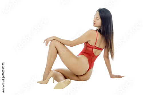 Sexy Asian woman posing for a figure study white background