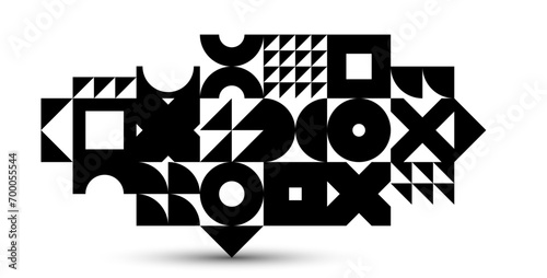 Abstract vector geometric background, tech engineering look like shapes and lines composition, mechanical engine industry style, black and white.