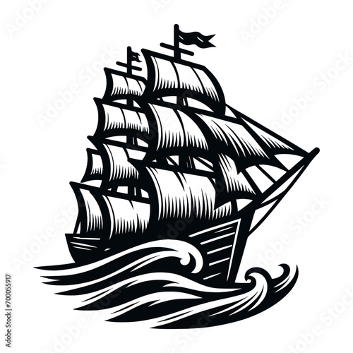 sailing ship with a wave vector illustration