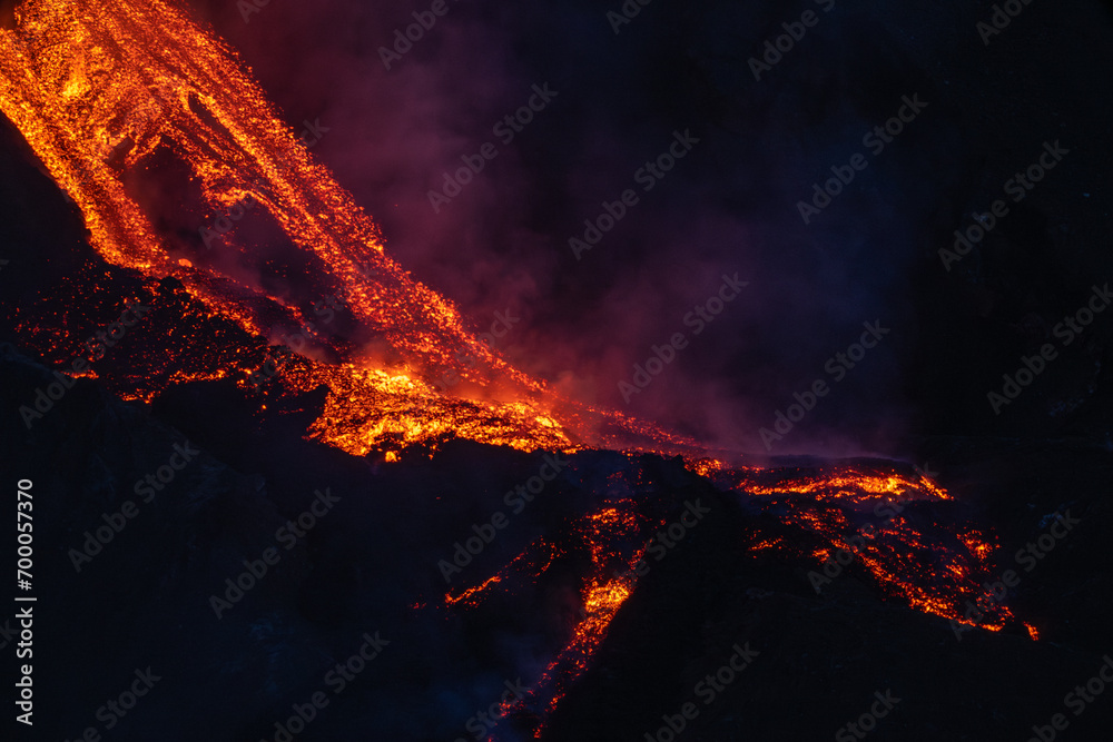 Eruptive vent with lava emis at the top of the Etna volcano