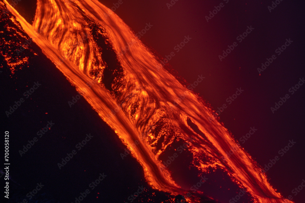 Eruptive vent with lava emis at the top of the Etna volcano