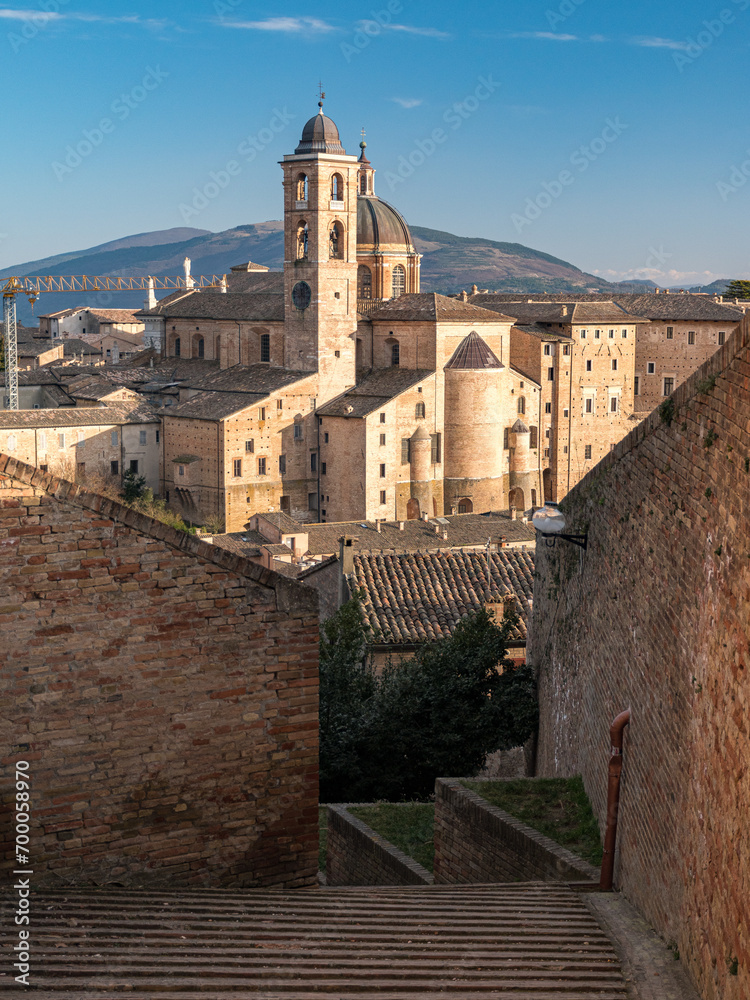 Narrow alley in the city center of Urbino, in central Italy