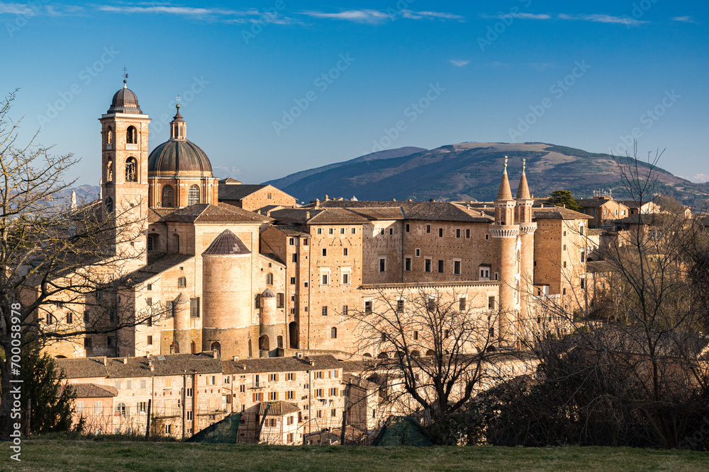 Panoramic view of Urbino with famous Palazzo Ducale, in central Italy