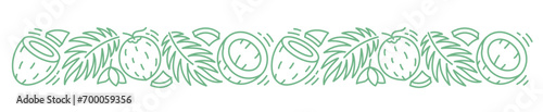 Coconut ornament background. Palm tree and coconut. Editable outline stroke. Vector line.