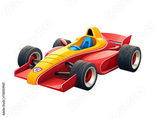 a cartoon of a red and yellow race car
