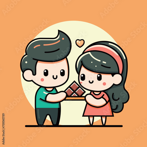 Cute valentine's day couple, vector style, emoji style