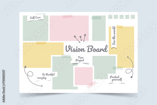 Vector photo collage template moodboard pictures grids vector illustration, vision board	