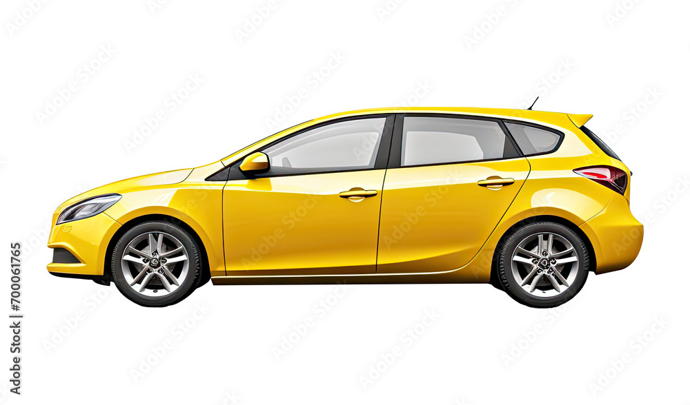 Yellow car isolated on white - obrazy, fototapety, plakaty 