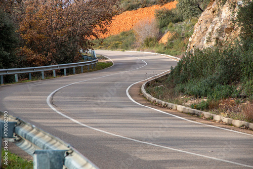 Curvy stretch of road in the interior region of Spain ideal for motorcycling travelers