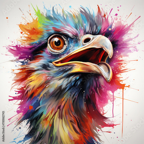 Watercolor Colorful Ostrich Illustration, Generative Ai photo