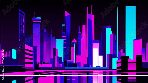 Neon city skyline vektor icon illustation