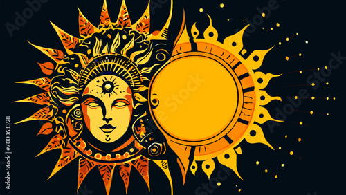 Bohemian sun and moon vektor icon illustation