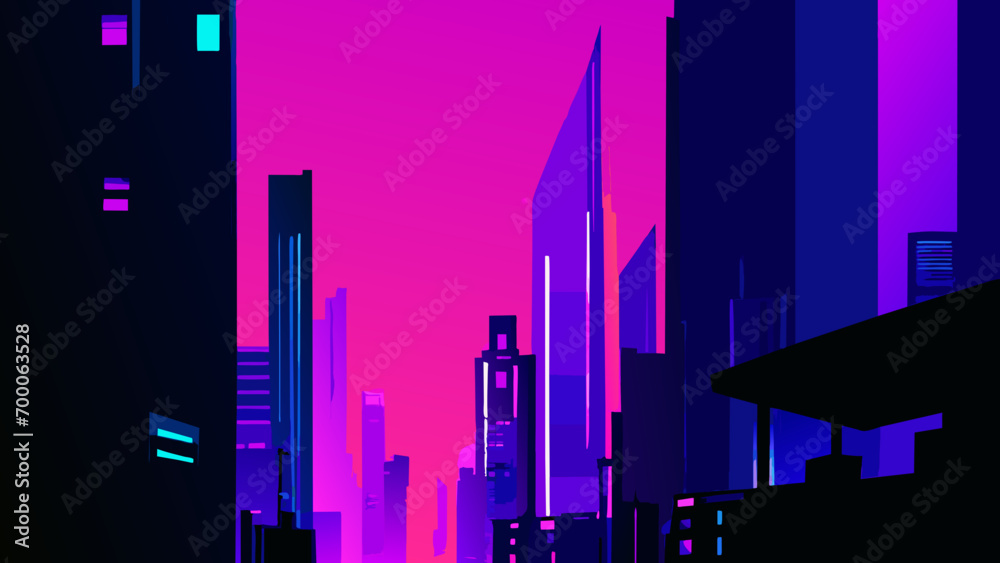 Fototapeta premium Neon cityscape silhouettes vektor icon illustation