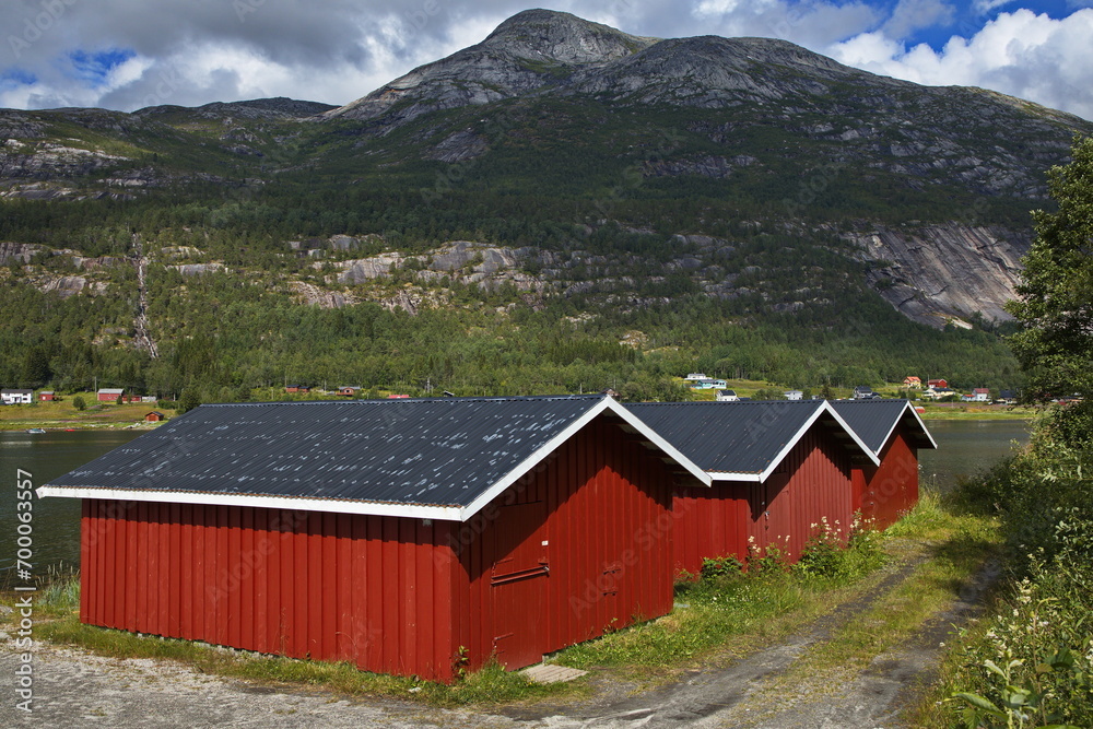 Cottages at Morvisbukta in Nordland county, Norway, Europe
