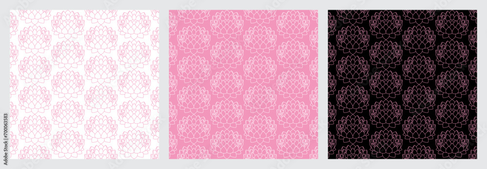 Set of Pink Lotus Flower Classic Seamless Pattern Set of Pink Lotus Flower Classic Seamless Pattern