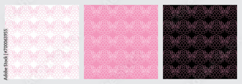 Set of Pink Lotus Flower Texture Seamless Pattern