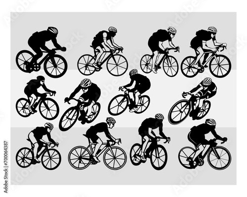 Fototapeta Naklejka Na Ścianę i Meble -  Cycling Svg, Cycling Silhouette, bicycle Silhouette, Sports, Triathlon, Bicycle Racer, Racing Bike, Cut Files

