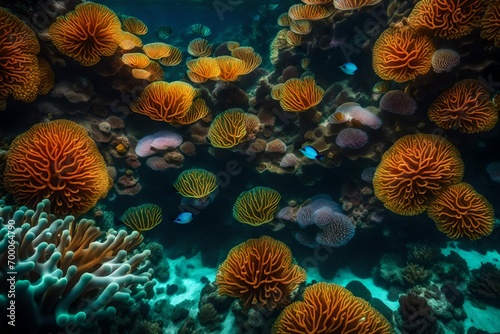 Photograph a coral reef bustling with a kaleidoscope of underwater life.