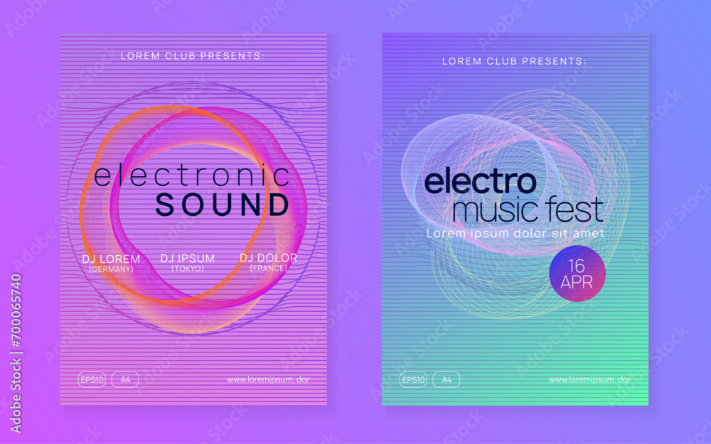 Fototapeta premium Neon electronic fest flyer. Electro dance music. Trance sound. Club event poster. Techno dj party.