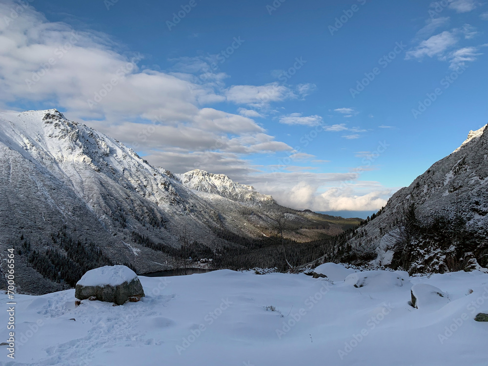 Winter in the Polish mountains, beautiful panoramic view