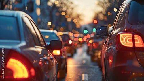 Transportation crisis, Congestion and cars waiting for fuel. Generative AI. © visoot