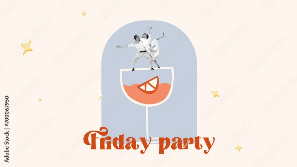 Contemporary stop motion. Creative animation in retro style. Stylish cheerful couple, man and woman dancing on cocktail. Concept of fun, party, youth, lifestyle, Friday meeting, weekend Contemporary stop motion. Creative animation in retro style. Stylish cheerful couple, man and woman dancing on cocktail. Concept of fun, party, youth, lifestyle, Friday meeting, weekend