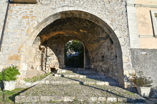 A street between old houses in Pico, a medieval village in Lazio Italy.