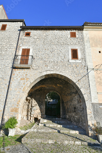 The facade of an old house in Pico, a medieval village in Lazio, Italy.