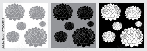 Set of G Black, White & Grey Lotus Flower Simple Seamless Pattern