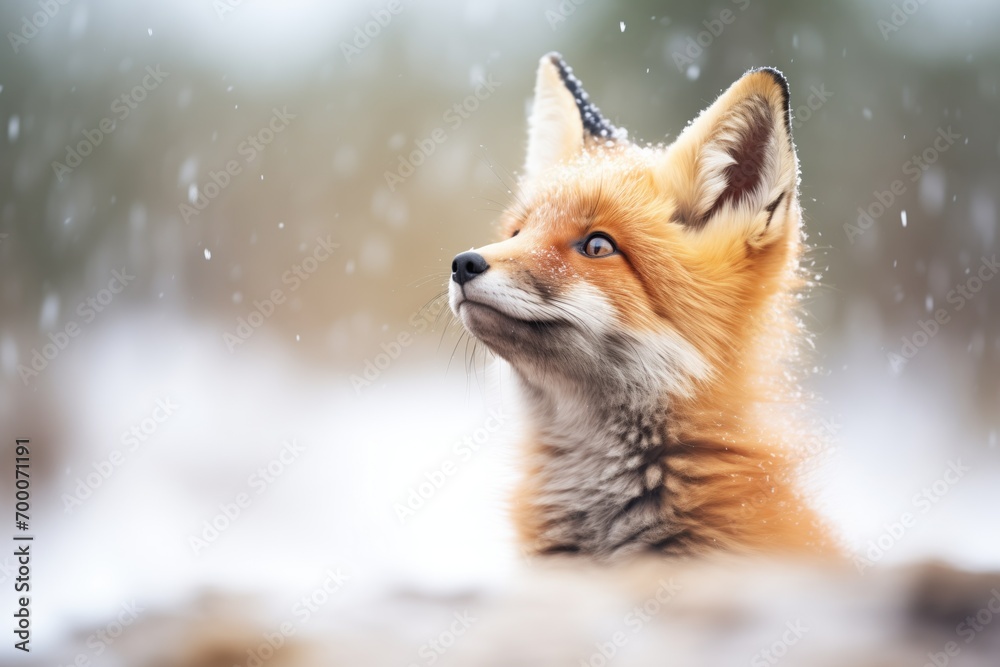 fox sitting with raised ears in snowfall fox sitting with raised ears in snowfall