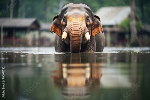 reflection of bornean elephant in water photo