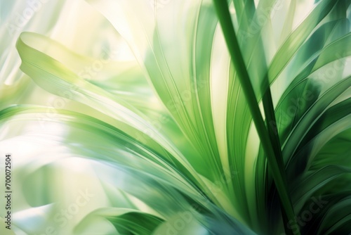 White and green macro of long leaves in bright sunlight