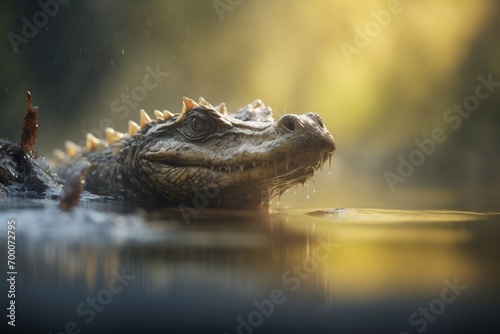 crocodile tail emerging from murky water