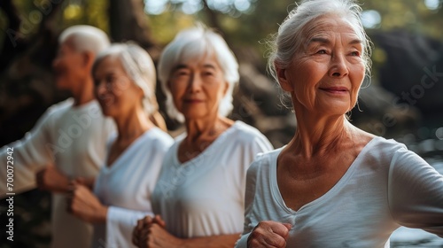 Group Of Senior Retirement Exercising Togetherness. Generative AI. © visoot