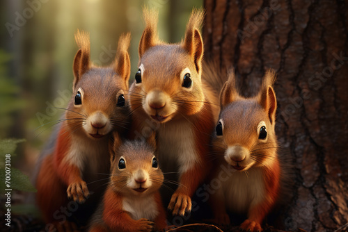 Family of giant squirrels in the forest, Mammals, Wildlife Animals. Illustration, Generative AI. photo