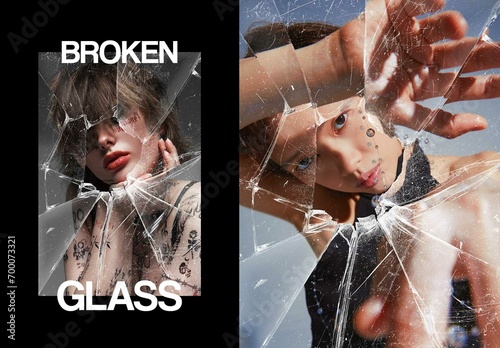 Broken Glass Poster Photo Effect Mockup WIth Generative AI