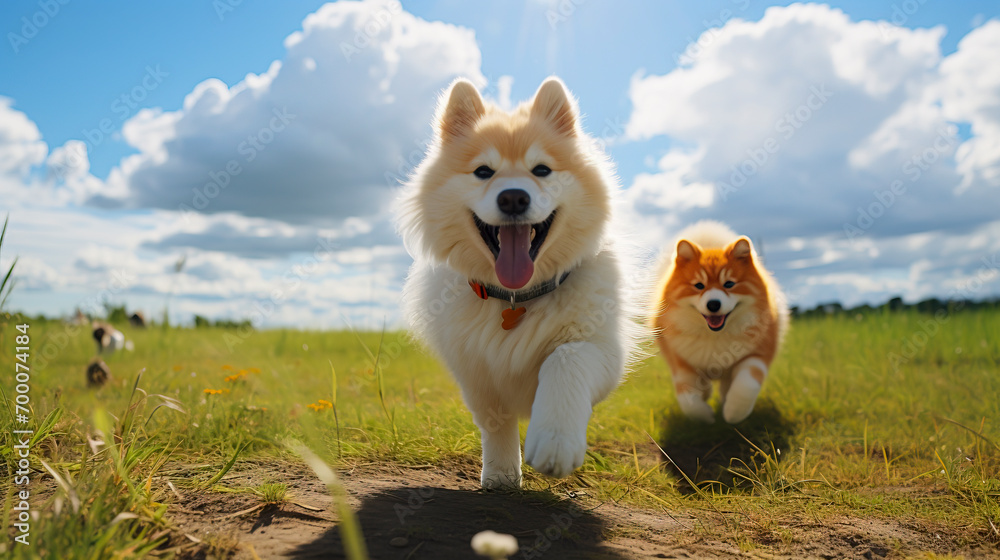 Joyful Canine Companions Frolic in Autumn Fields Created with Generative AI Technology Joyful Canine Companions Frolic in Autumn Fields Created with Generative AI Technology