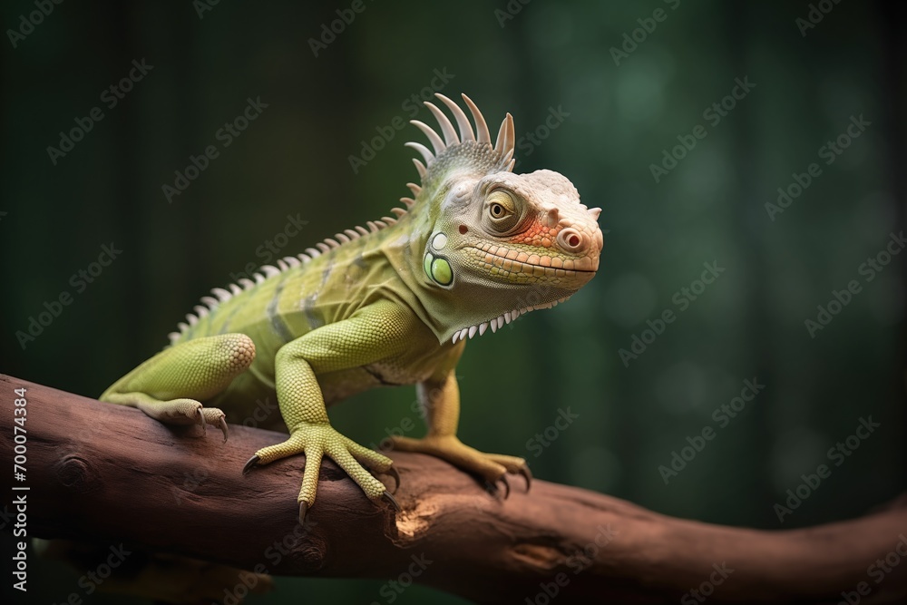 Fototapeta premium green iguana perched on a tropical tree branch