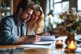 Couple looking worried while reading a loan application or contract together, Budget, Checking their expenses and savings. Generative AI.