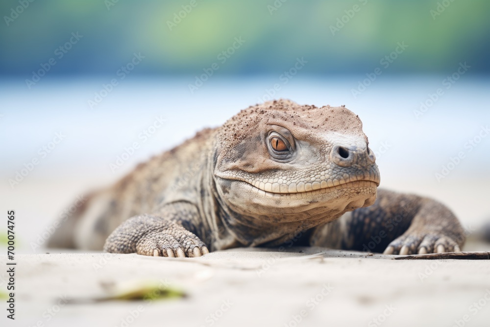 komodo dragon sunbathing on a warm sandy beach komodo dragon sunbathing on a warm sandy beach
