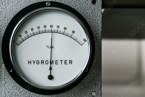 Canvas Print hygrometer manometer humidity measurement on a industrial metal wall