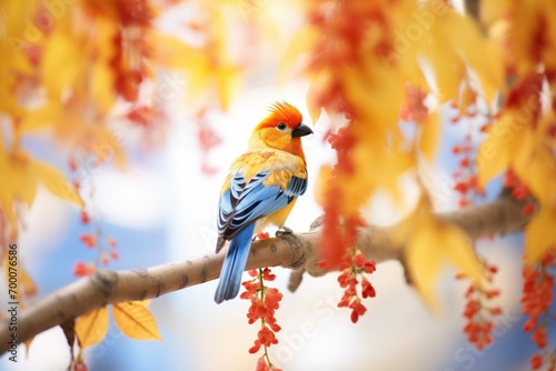 rosella in a flame tree photo