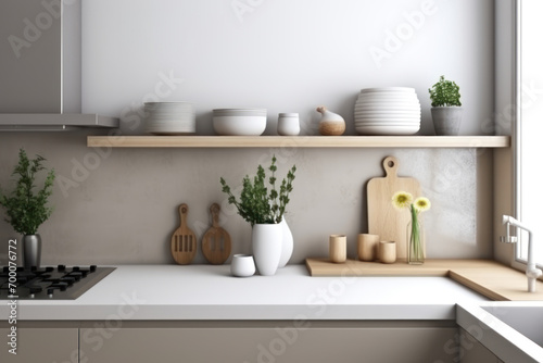 contemporary Kitchen countertop at home. AI Generative © Rafa Fernandez